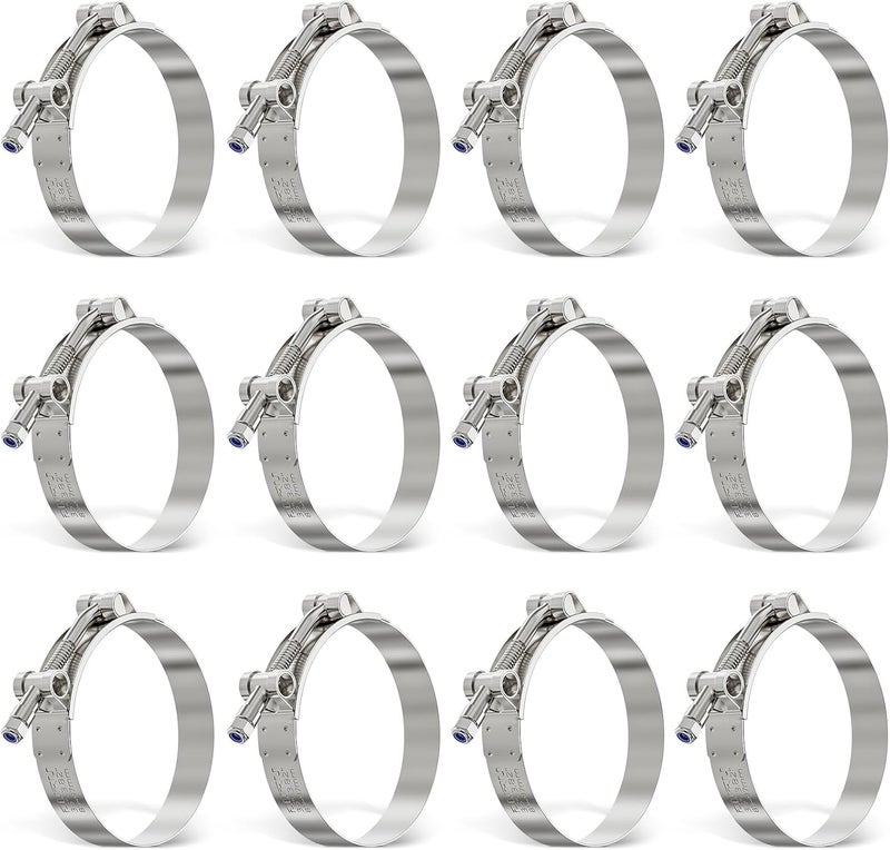 ORU 12Pack 3.25 Inch T Bolt Hose Clamp,304 Stainless Steel Heavy Duty Hose Clamp,Adjustable 89-97mm Radiator Hose Clamps for Tube, Automotive, Radiator, lntercooler - Image 1